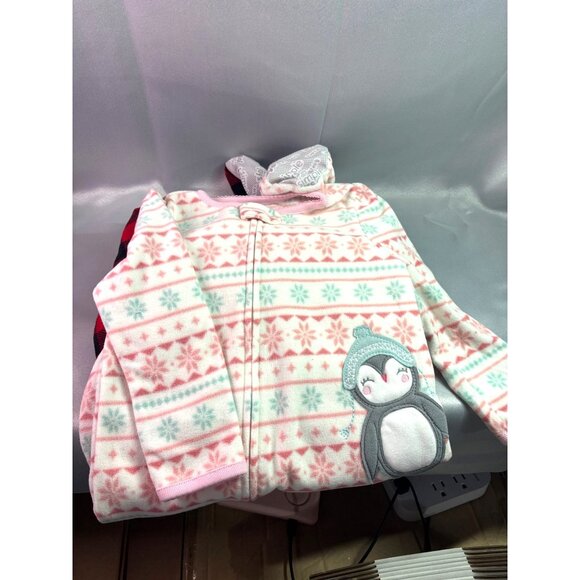 3-Piece Toddler Girls Winter Fleece Pajamas Set With Unicorn Penguin & Reindeer - Picture 2 of 4